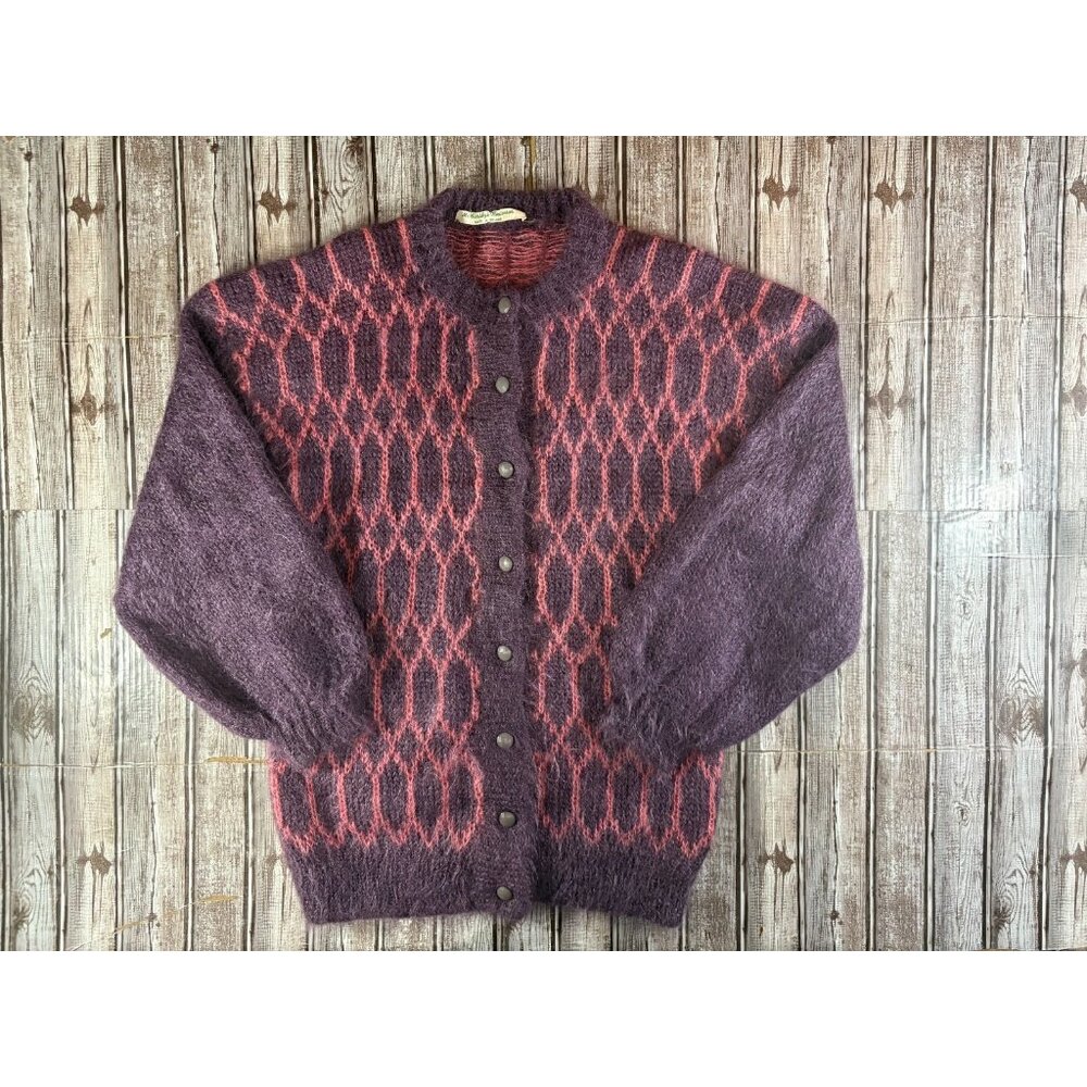 Mc Carthys knitwear Mohair geometric patern cardigan sweater sz M / L Vintage